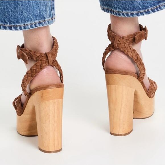 VERONICA BEARD Gael Braided Ankle Strap Sandal Platform Heels New in Box 10 Wood - Picture 5 of 10